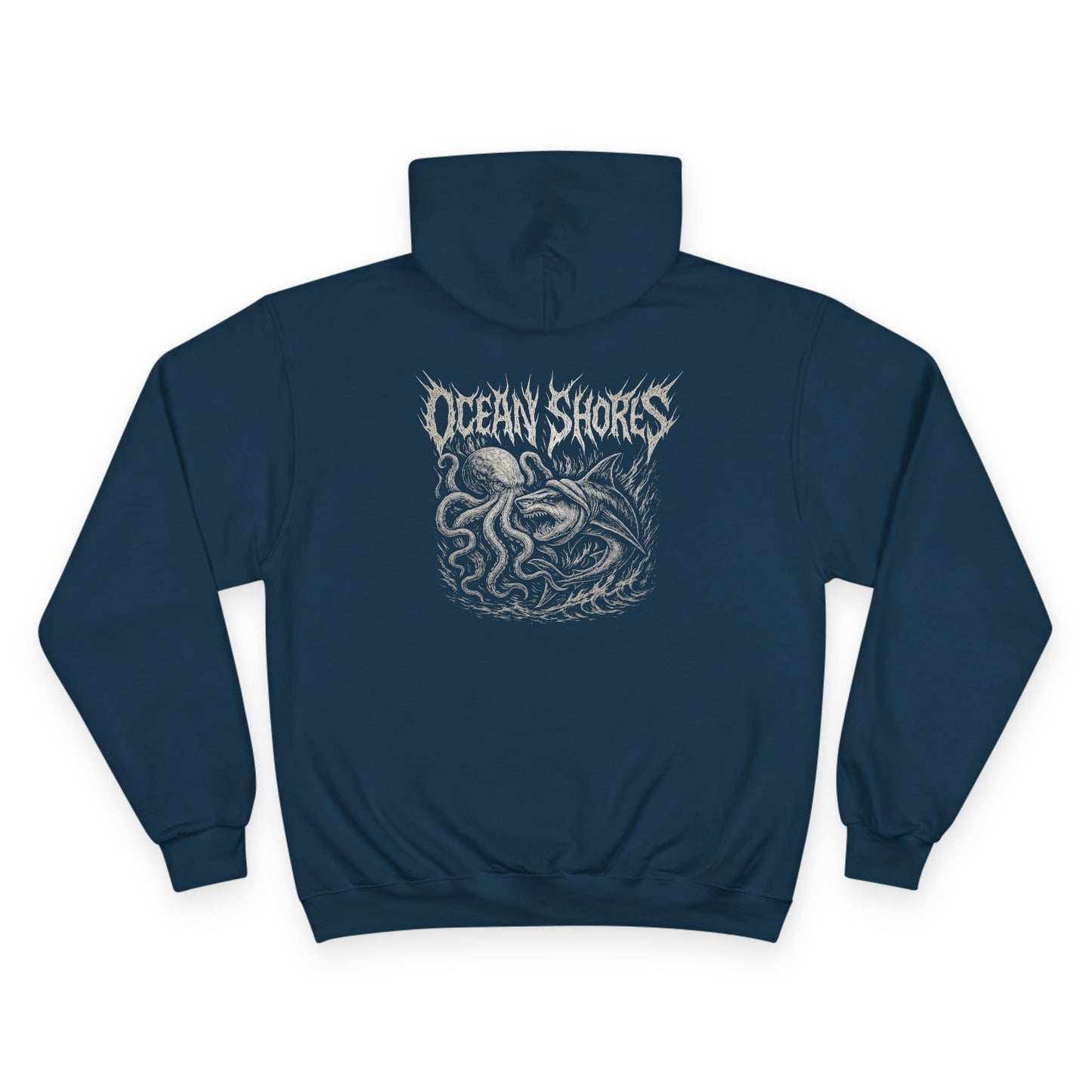 Ocean Shores Champion Hoodie - Nautical Graphic Sweatshirt, Sea Lover Gift, Cozy Outerwear, Ocean-Themed Apparel, Perfect for Beach Days