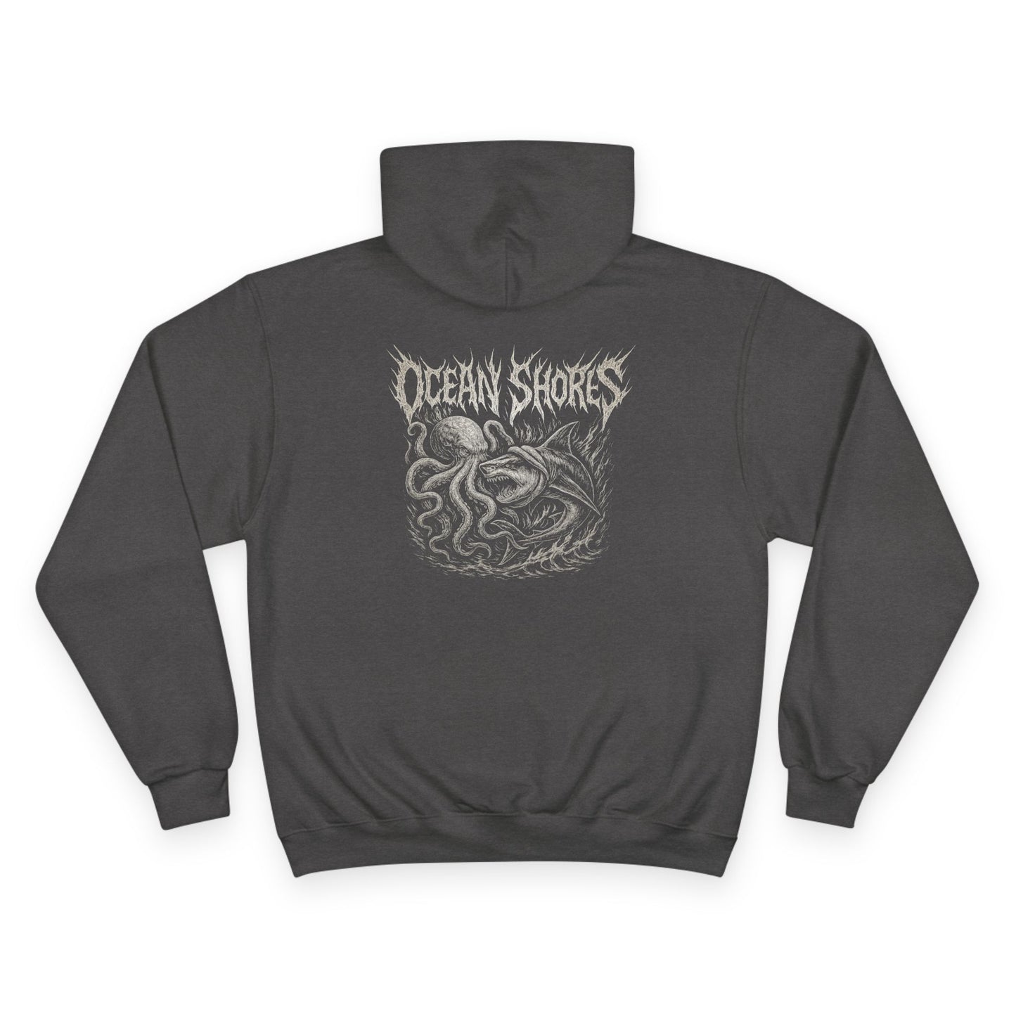 Ocean Shores Champion Hoodie - Nautical Graphic Sweatshirt, Sea Lover Gift, Cozy Outerwear, Ocean-Themed Apparel, Perfect for Beach Days