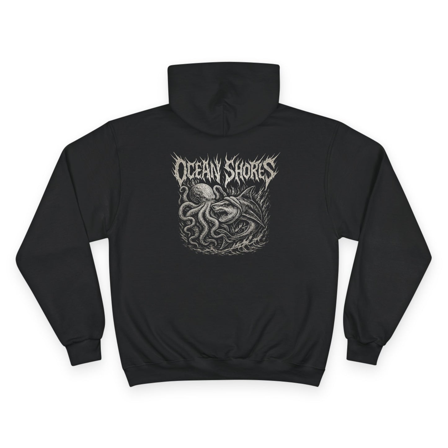 Ocean Shores Champion Hoodie - Nautical Graphic Sweatshirt, Sea Lover Gift, Cozy Outerwear, Ocean-Themed Apparel, Perfect for Beach Days