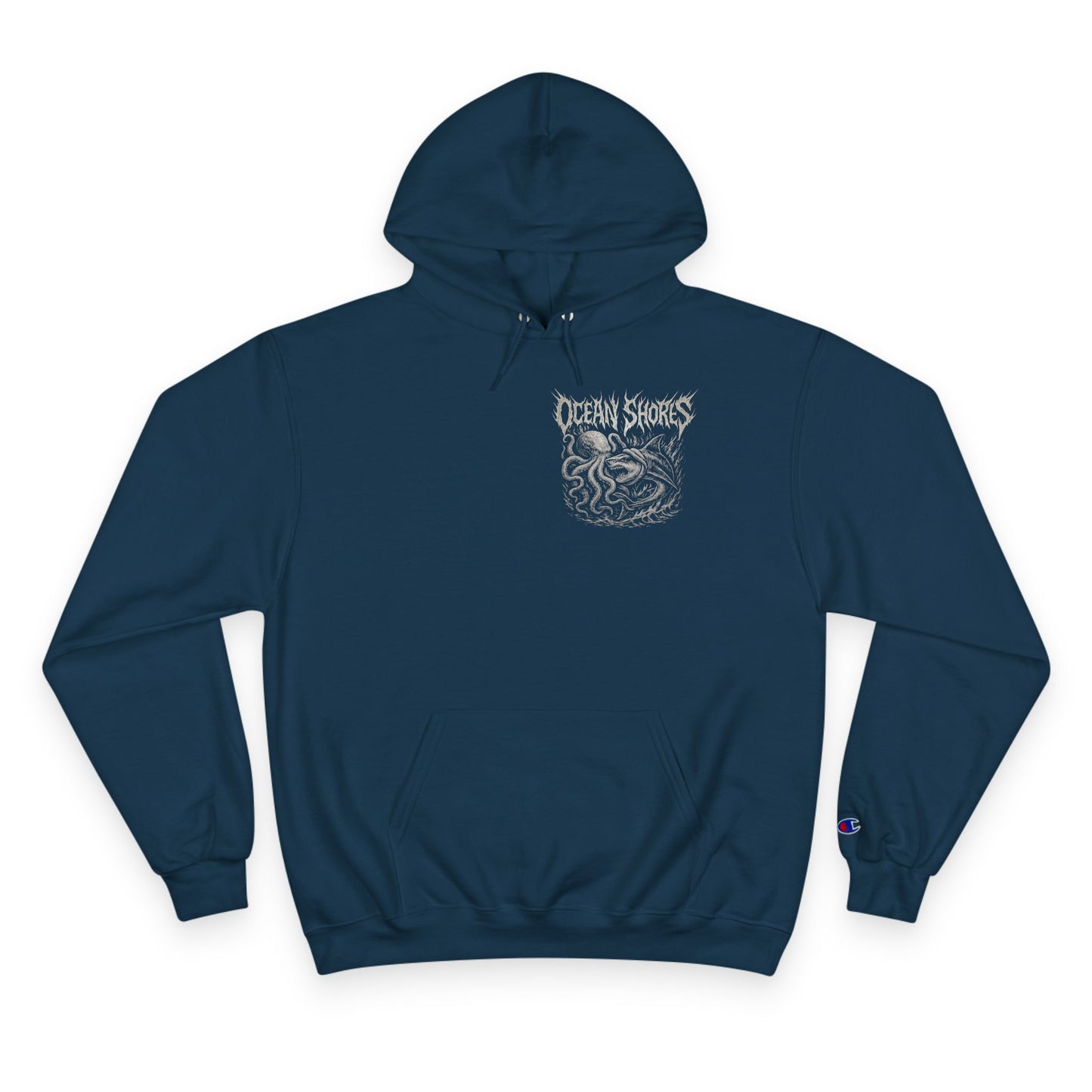 Ocean Shores Champion Hoodie - Nautical Graphic Sweatshirt, Sea Lover Gift, Cozy Outerwear, Ocean-Themed Apparel, Perfect for Beach Days