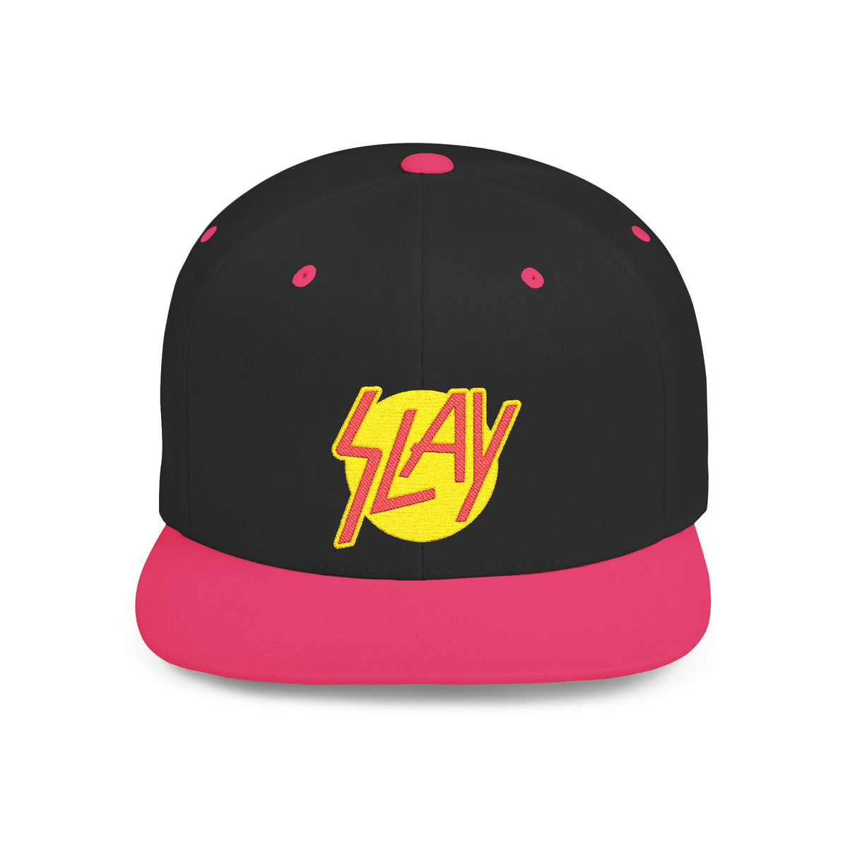 Slay Snapback Hat — Retro Yellow Logo Flat-Bill Cap