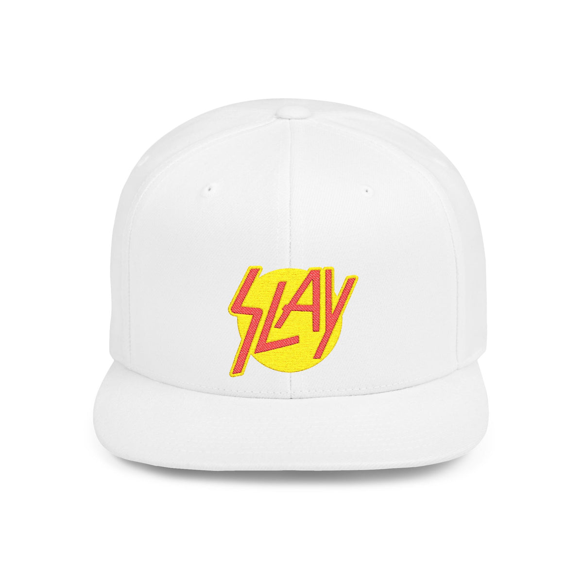 Slay Snapback Hat — Retro Yellow Logo Flat-Bill Cap