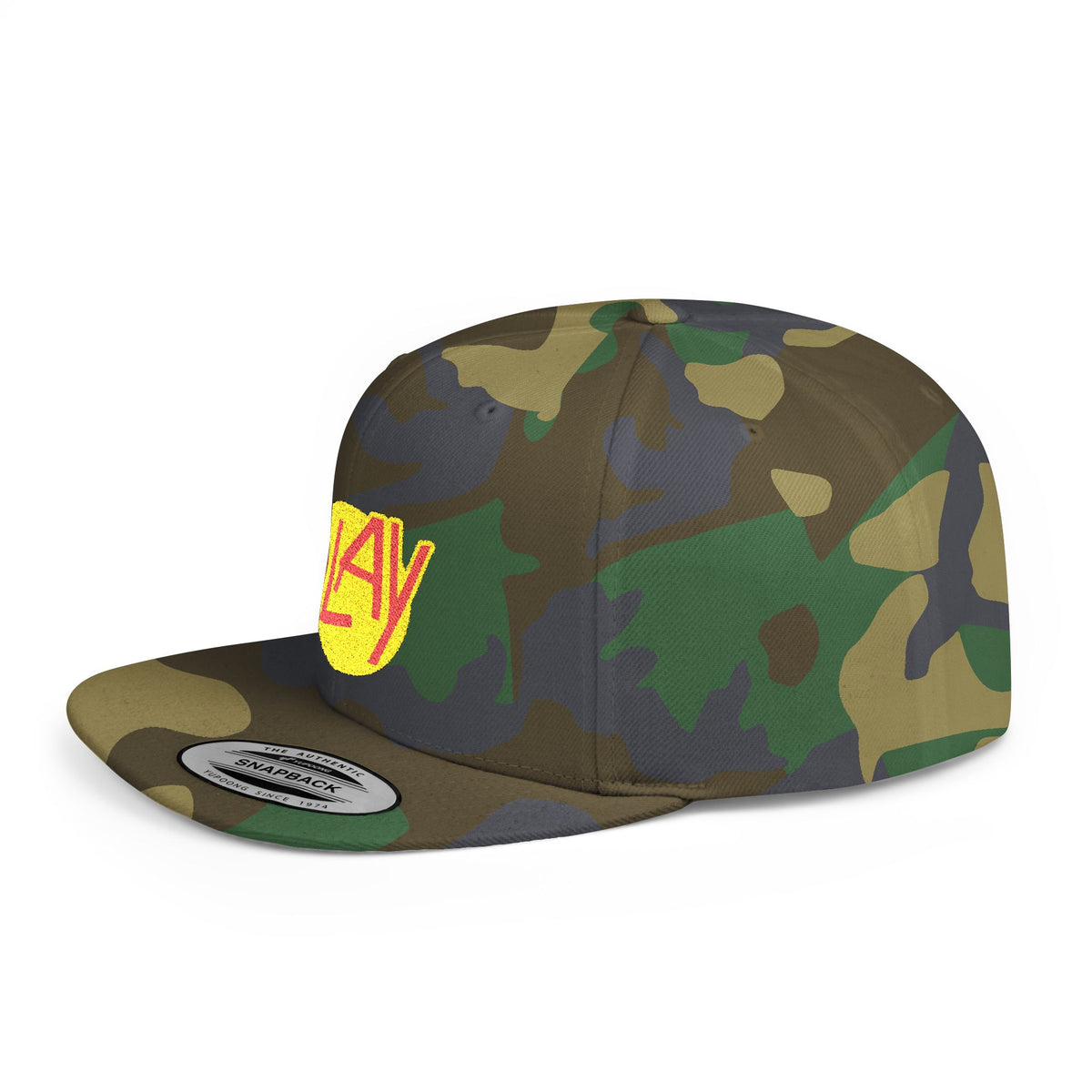 Slay Snapback Hat — Retro Yellow Logo Flat-Bill Cap