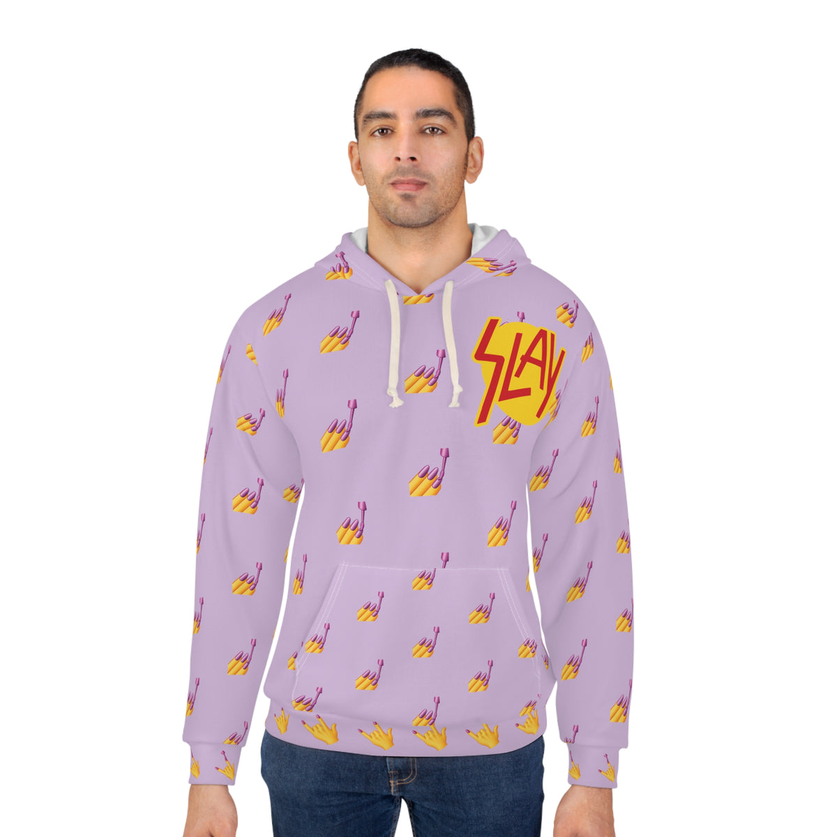 Slay Pattern Hoodie — Lavender All-Over-Print Pullover