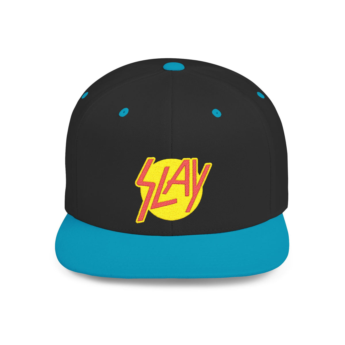 Slay Snapback Hat — Retro Yellow Logo Flat-Bill Cap