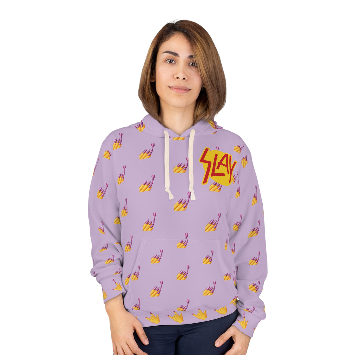 Slay Pattern Hoodie — Lavender All-Over-Print Pullover