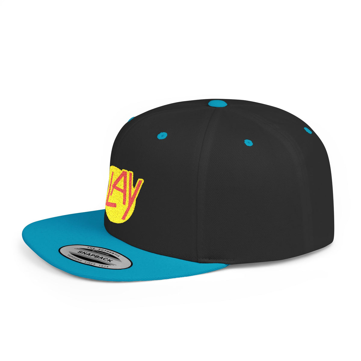 Slay Snapback Hat — Retro Yellow Logo Flat-Bill Cap