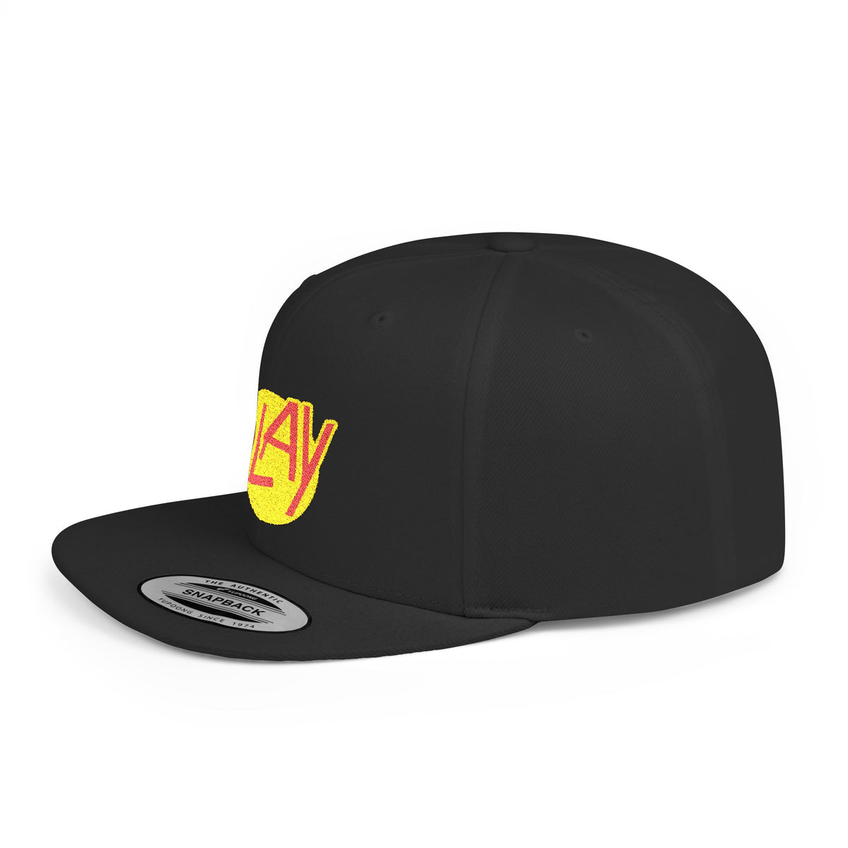 Slay Snapback Hat — Retro Yellow Logo Flat-Bill Cap