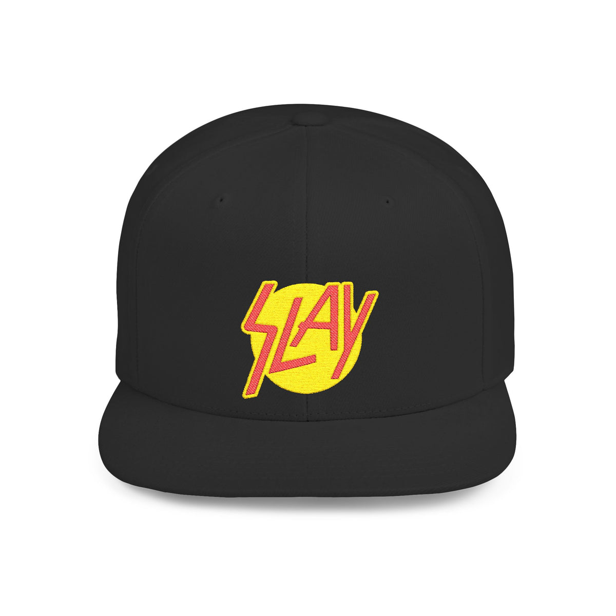 Slay Snapback Hat — Retro Yellow Logo Flat-Bill Cap